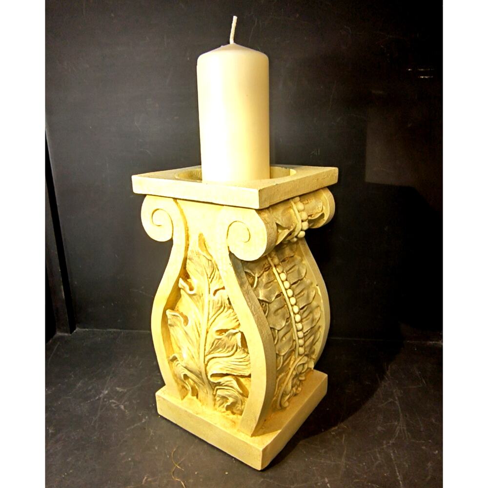 2004.  Classical Roman Style Pillar Candle Holder Antique Crackle Finish
